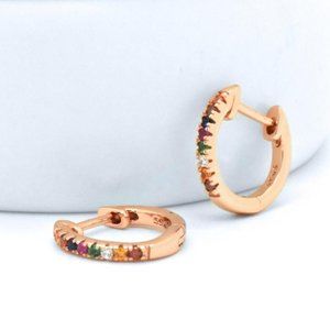 925 Silver Rainbow Sapphire Pink Gold Earrings